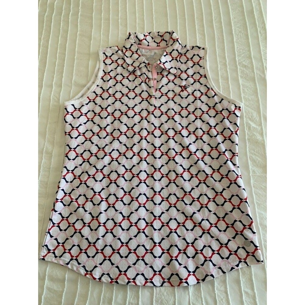 Bette & Court Womens LRG Sleeveless Golf Shirt Desert Springs Hummingbird Logo